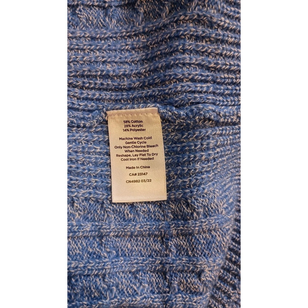 Talbots Petite MP Blue Cable Knit Cardigan Sweater Longline Contrast Trim Preppy - Picture 7 of 10